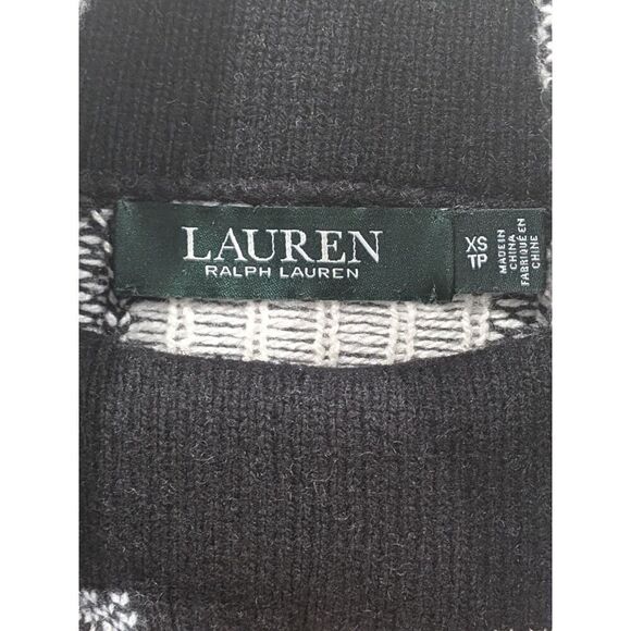 Lauren Ralph Lauren Black & White Buffalo Check Fringe Cowl Neck Sweater, XS - Picture 11 of 11